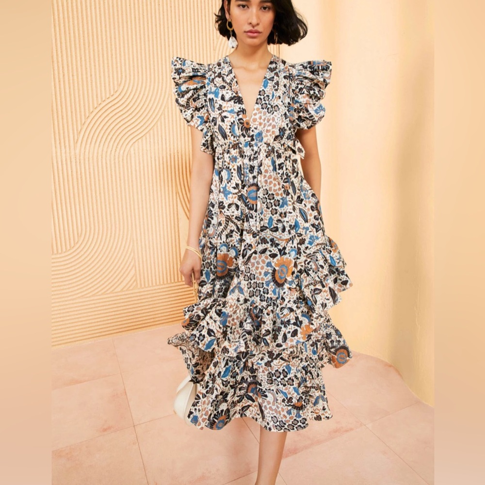 NWOT Ulla Johnson Blue Floral Cotton Midi Dress